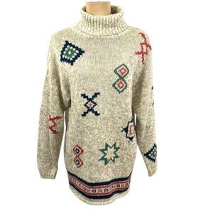 Sweater Tunic Oversized Small Oatmeal Mock Neck Long Sleeve